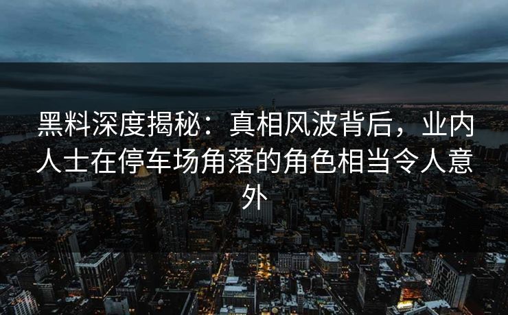 黑料深度揭秘：真相风波背后，业内人士在停车场角落的角色相当令人意外