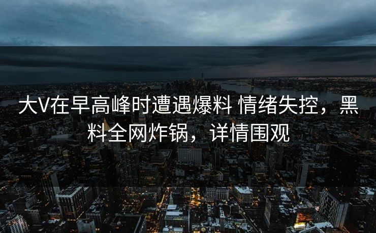 大V在早高峰时遭遇爆料 情绪失控，黑料全网炸锅，详情围观