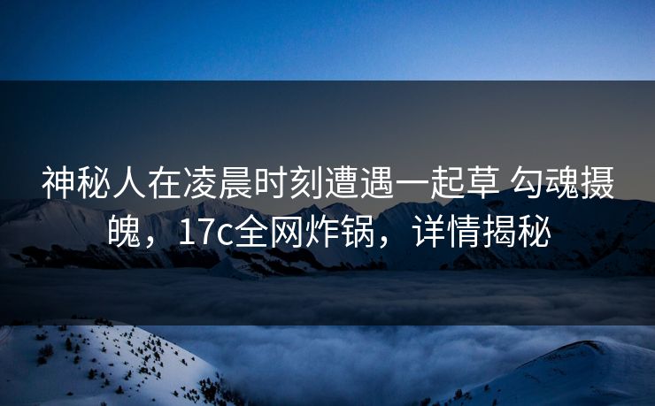 神秘人在凌晨时刻遭遇一起草 勾魂摄魄，17c全网炸锅，详情揭秘